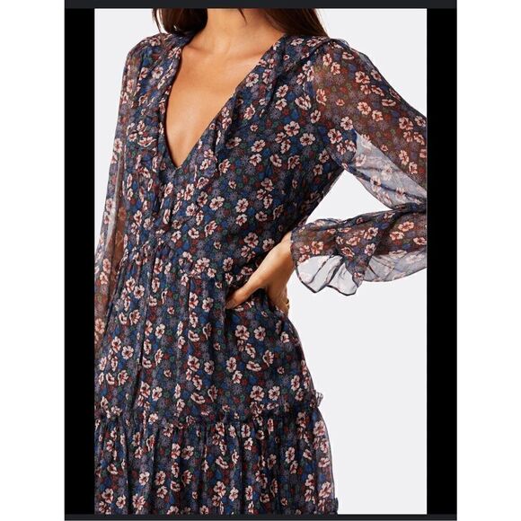 Joie 100% silk Adanson mini dress floral print ruffle sheer  long sleeve 4 - Picture 8 of 12